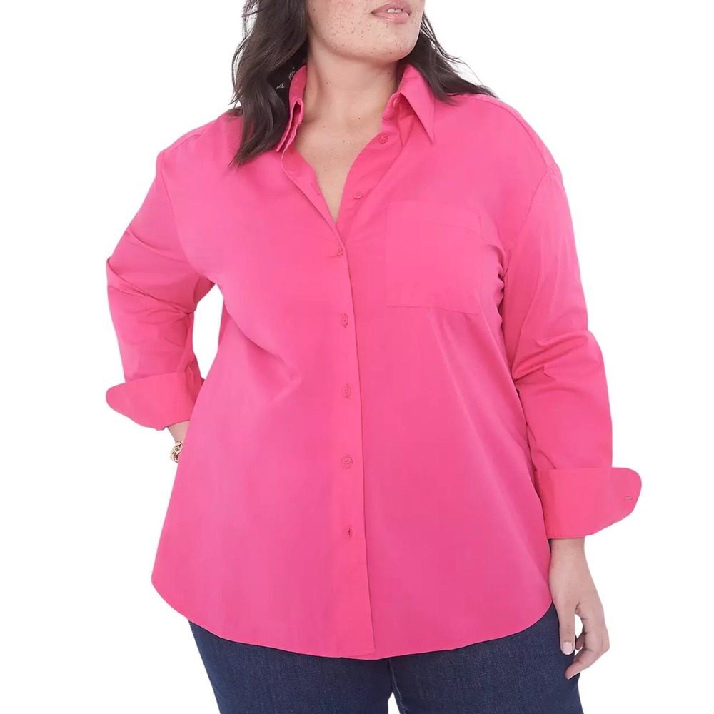 Lane Bryant No Peek Boyfriend Shirt Pink‎ Poplin Stretch Button Down 18 20 NWT